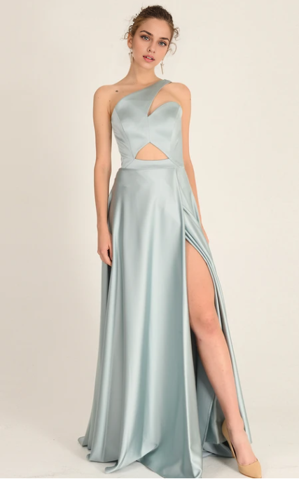 Xuewuba Dress Elegant Floor-length Sleeveless Satin A Line Zipper Prom Dress with Split Front Formal Wear Dresses