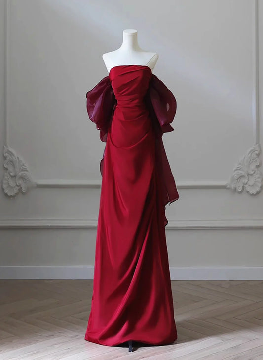 Xuewuba Dress Elegant Wine Red Unique Scoop Long Prom Dress Wine Red Long Floor Length Evening Dress Formal Wear Dresses