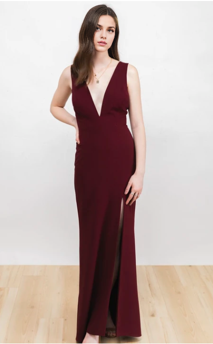 Xuewuba Dress Front Split Sexy Plunging Neckline Deep V-back Sleeveless Burgundy Dress Prom Dress Formal Wear Dresses