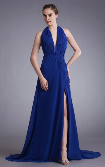 Xuewuba Dress Gossamery Backless Halter Sleeveless Chiffon Special Occasion Dresses Prom Dress Formal Wear Dresses