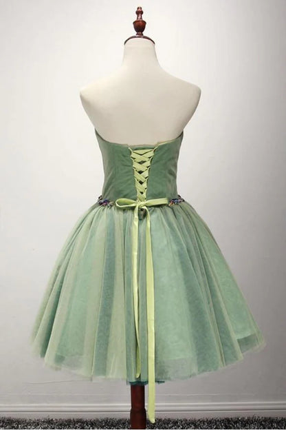 Xuewuba Dress Green Ball-gown Sweetheart Short Tulle Homecoming Dress With Beading