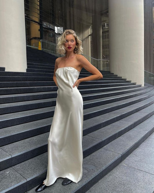 Xuewuba Dress Ivory Fashion Chic Long Sexy Backless Satin Prom Dress Evening Dress Party Dress
