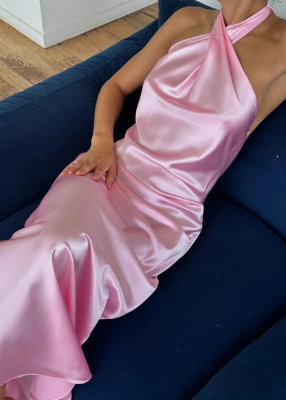 Xuewuba Dress Light Pink Crossover Maxi Dress Prom Dress Yellow Halter Backless Long Prom Dress Wedding Guest Dress