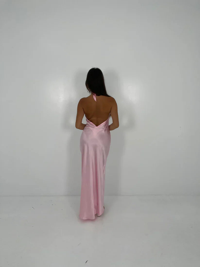 Xuewuba Dress Light Pink Crossover Maxi Dress Prom Dress Yellow Halter Backless Long Prom Dress Wedding Guest Dress