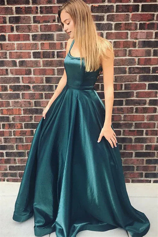 Xuewuba Dress Long A-line Square Neck Open Back Satin Floor Length Prom Dress