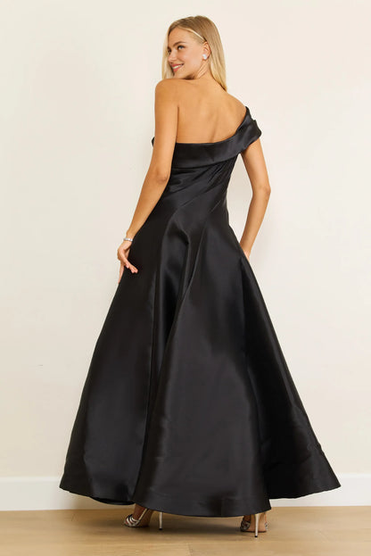Xuewuba Dress One Shoulder Long Formal Ball Gown Evening Dress Black Floor-Length Train Maxi Dress