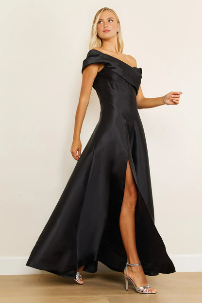 Xuewuba Dress One Shoulder Long Formal Ball Gown Evening Dress Black Floor-Length Train Maxi Dress