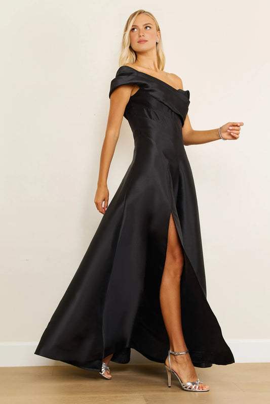 Xuewuba Dress One Shoulder Long Formal Ball Gown Evening Dress Black Floor-Length Train Maxi Dress