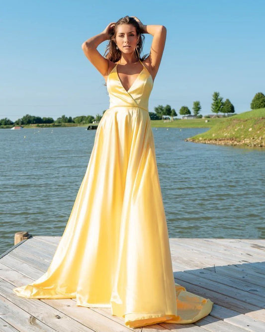Xuewuba Dress Popular Yellow Evening Dresses Long Prom Dresses Cross Back Prom Dress