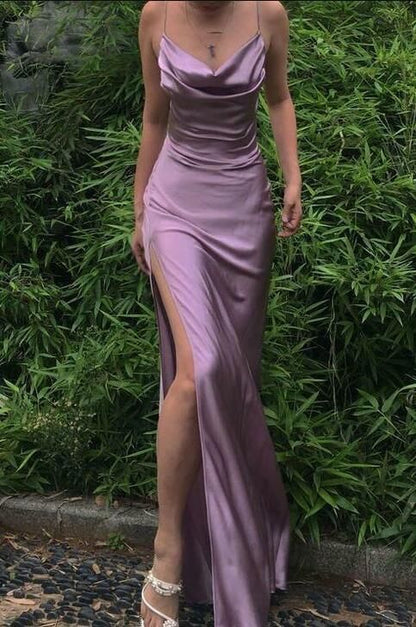 Xuewuba Dress Pretty Mermaid Spaghetti Straps Grape Slit Long Prom Dresses Party Dress