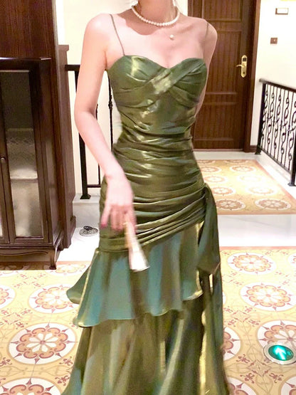 Xuewuba Dress Pretty Mermaid Spaghetti Straps Olive Green Long Prom Dresses Evening Gowns