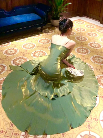 Xuewuba Dress Pretty Mermaid Spaghetti Straps Olive Green Long Prom Dresses Evening Gowns