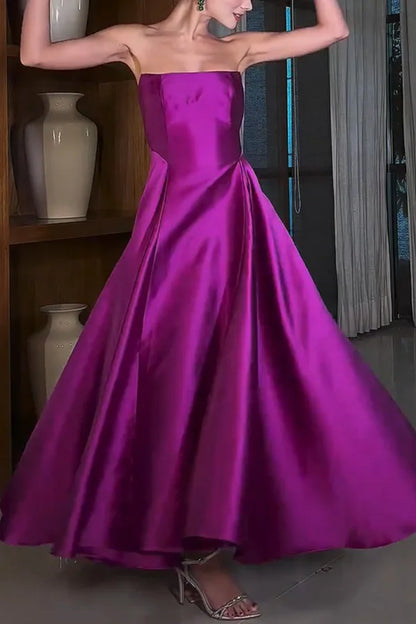 Xuewuba Dress Romantic Strapless Vintage Cinderella's Dream Satin Square Off Shoulder Floor Length Prom Dress