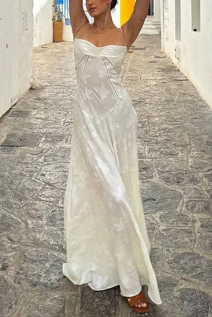 Xuewuba Dress Romantic Vintage Feel Back Lace-up Spaghetti Straps Floaty Floor Length Prom Dress