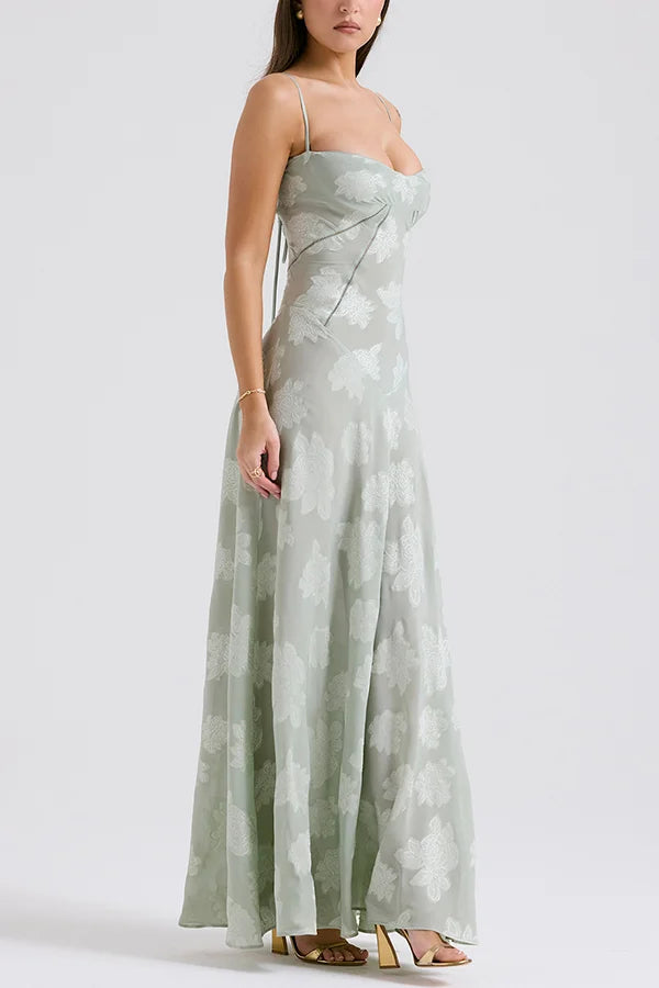 Xuewuba Dress Romantic Vintage Feel Back Lace-up Spaghetti Straps Floaty Floor Length Prom Dress