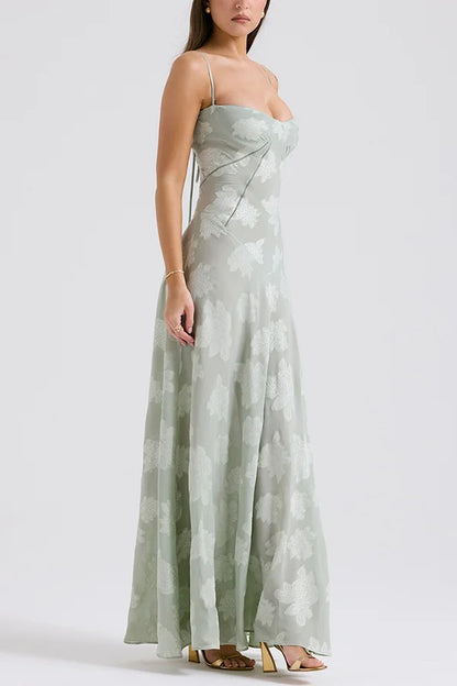 Xuewuba Dress Romantic Vintage Feel Back Lace-up Spaghetti Straps Floaty Floor Length Prom Dress