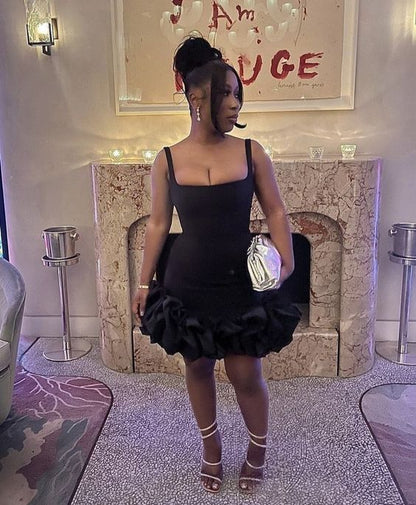 Xuewuba Dress Sexy A line Wide Straps Square Black Short Homecoming Dress