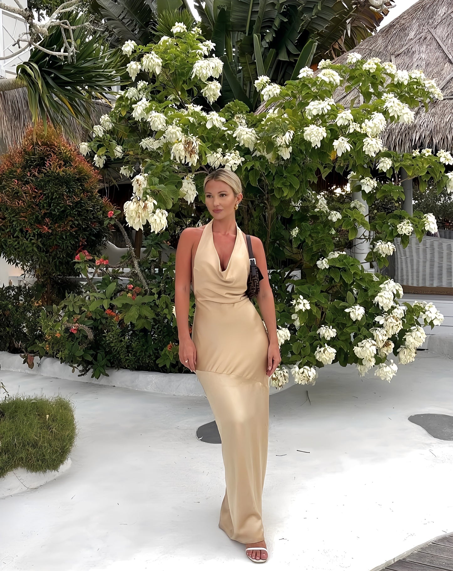 Xuewuba Dress Sexy Cowl Neck Sheath Straps Backless Champagne Floor Length Prom Dresses Evening Dress