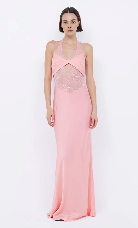 Xuewuba Dress Sexy Spaghetti Straps Halter Sleeveless Evening Dress Pink Prom Dress Sheath Maxi Dress