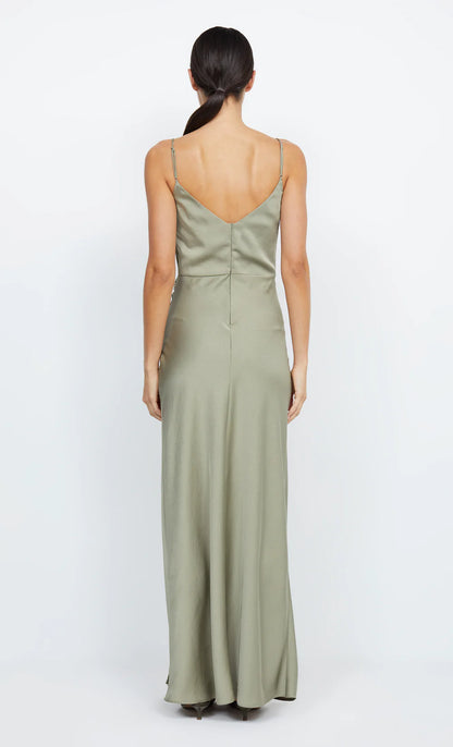 Xuewuba Dress Sexy V Back V Neck Sleeveless Evening Dress Sage Prom Dress Sheath Side Slit Maxi Dress