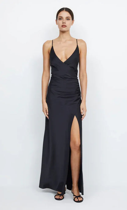 Xuewuba Dress Sexy V Back V Neck Sleeveless Evening Dress Sage Prom Dress Sheath Side Slit Maxi Dress