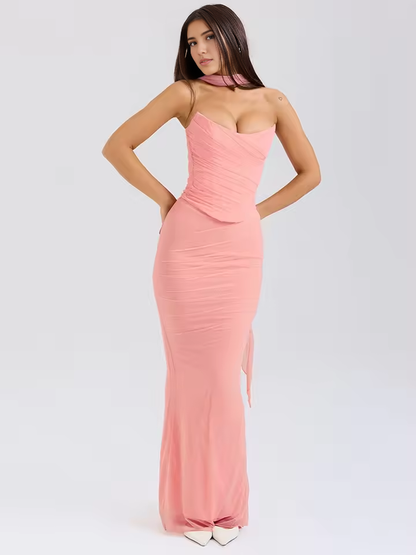Xuewuba Dress Sexy Women Neckerchief Strapless Sexy Mermaid Sleeveless Club Party Skirt Prom Dress