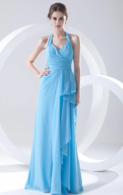 Xuewuba Dress Sleeveless Draped Long Chiffon Dress With Halter Prom Dress Formal Wear Dresses