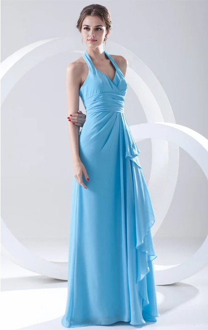 Xuewuba Dress Sleeveless Draped Long Chiffon Dress With Halter Prom Dress Formal Wear Dresses
