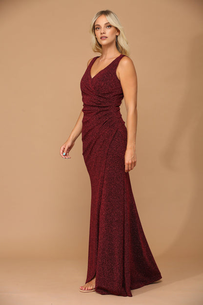 Xuewuba Dress Sleeveless Metallic Mother of the Bride Dress Zipper Back Royal Blue Formal Prom Dress With Slit