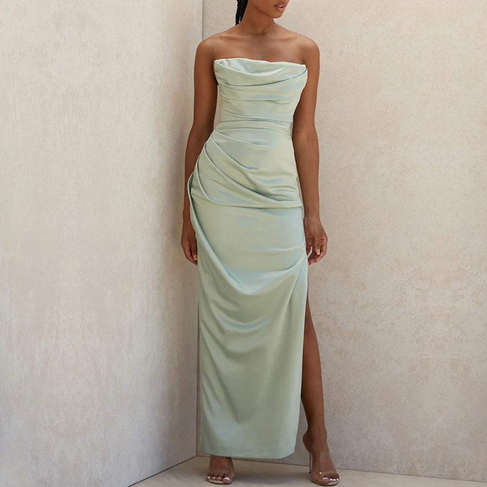 Xuewuba Dress Strapless Satin Bodycon Dress Women Summer Party Dress New Green Dress Celebrity Evening Prom Dress
