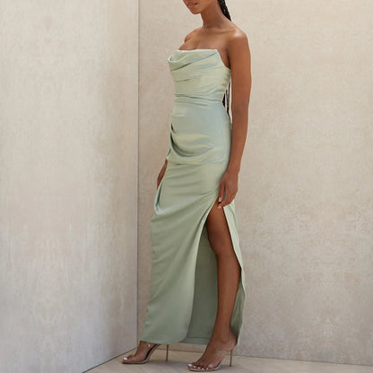 Xuewuba Dress Strapless Satin Bodycon Dress Women Summer Party Dress New Green Dress Celebrity Evening Prom Dress