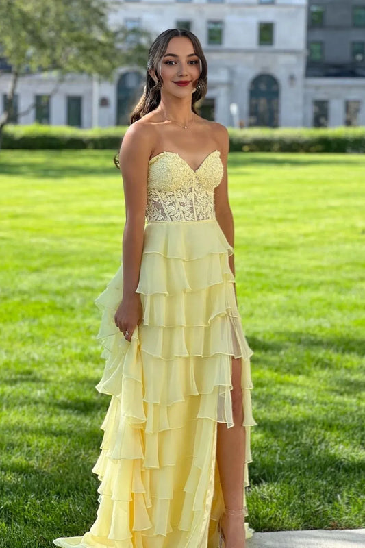 Xuewuba Dress Sweetheart Lace and Chiffon Ruffle Long Prom Dress