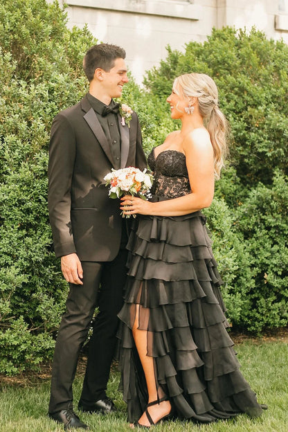Xuewuba Dress Sweetheart Lace and Chiffon Ruffle Long Prom Dress