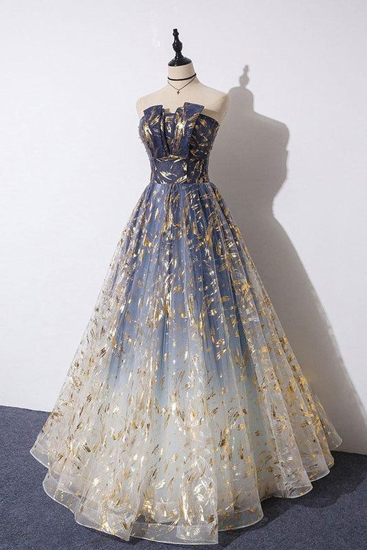 Xuewuba Dress Unique A Line Strapless Ombre Long Prom Dress Stunning Party Dresses