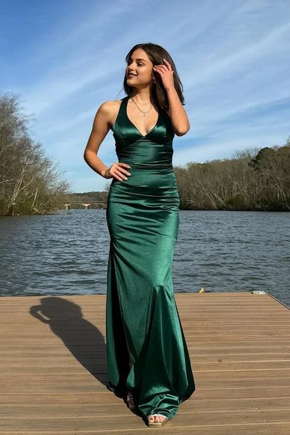 Xuewuba Dress V-neck Ink Blue Criss-cross Back Long Dress Prom Dress