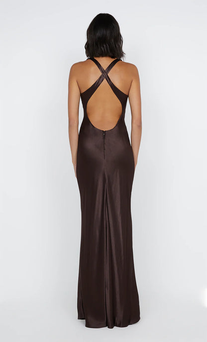 Xuewuba Dress Wide Straps Scoop Sleeveless Evening Dress Sea Spray Prom Dress Sheath Open Back Maxi Dress