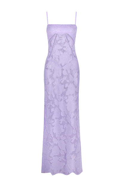 Xuewuba Spaghetti Straps Lilac Lace-up Back Long Lace Dress Prom Dress