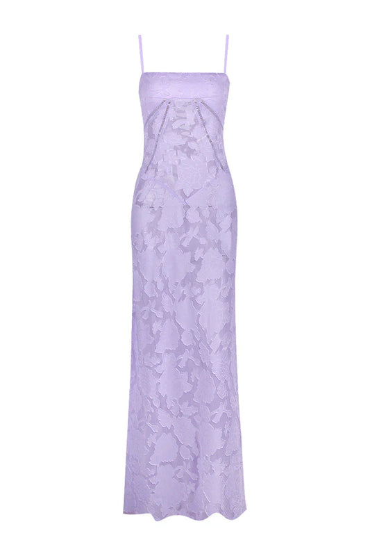 Xuewuba Spaghetti Straps Lilac Lace-up Back Long Lace Dress Prom Dress
