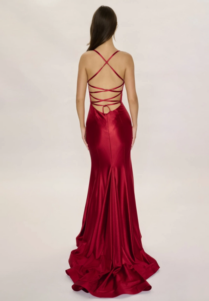 Xuewuba Dress Burgundy Spaghetti Straps Open Back Prom Dress Sleeveless Mermaid Sheath Off Shoulder Sexy Prom Dress With Train