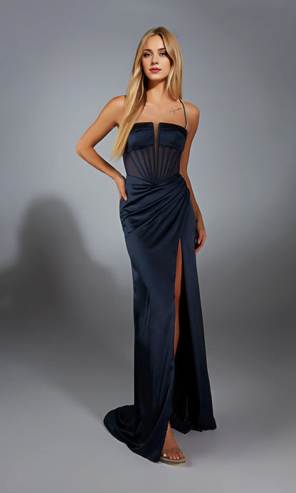 Xuewuba Dress Long Plunging Neckline High Slit Straigh Lace-up Back Prom Dress Formal Wear Dresses