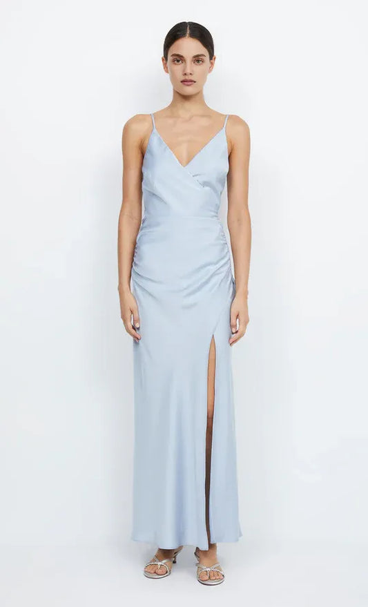 Xuewuba Dress Sexy V Back V Neck Sleeveless Evening Dress Sage Prom Dress Sheath Side Slit Maxi Dress