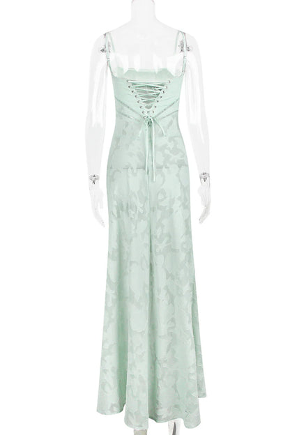 Xuewuba Spaghetti Straps Lilac Lace-up Back Long Lace Dress Prom Dress