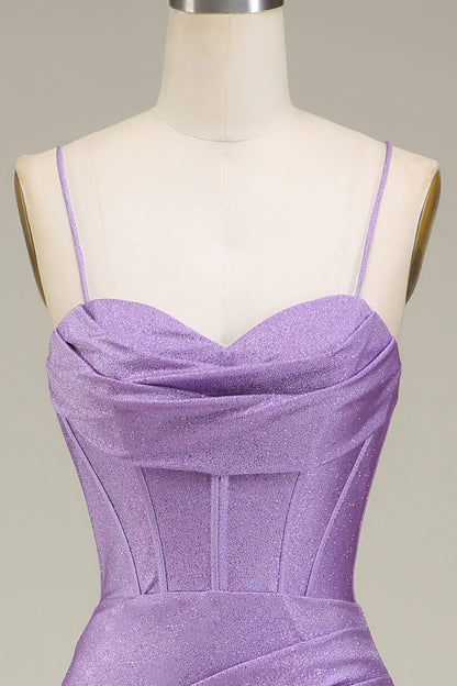 Mermaid Spaghetti Straps Satin Corset Prom Dress With Slit