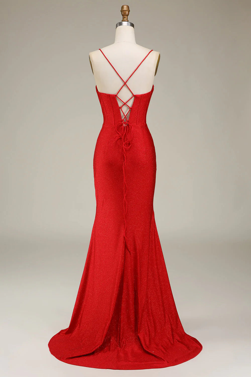 Mermaid Spaghetti Straps Satin Corset Prom Dress With Slit