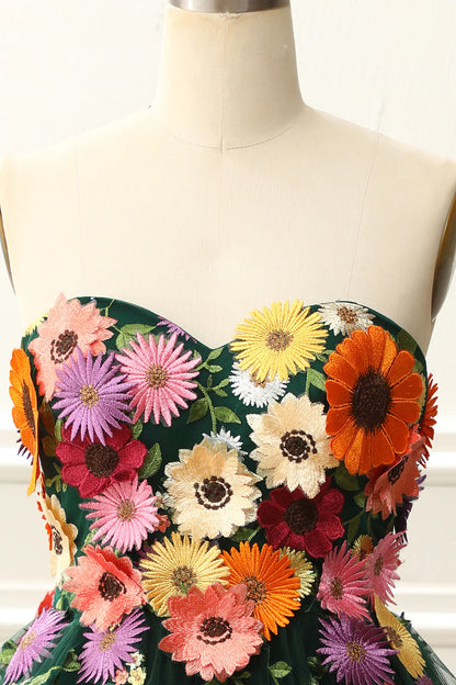 Strapless Homecoming Dress With 3D Flowers