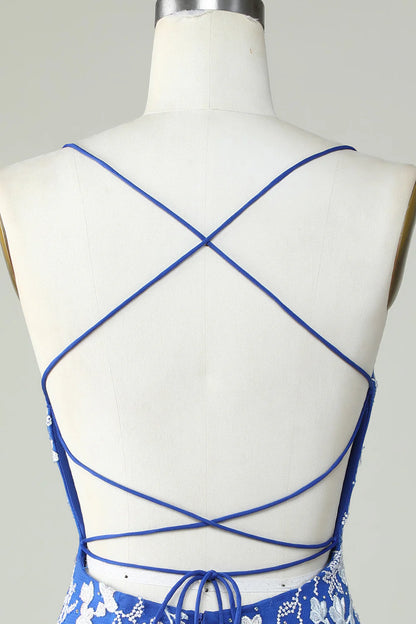 Spaghetti Straps Tight Royal Blue Homecoming Dress With Appliques