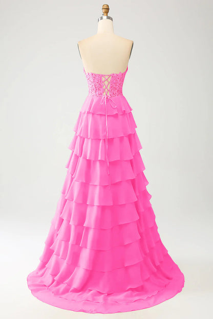 A-Line Sweetheart Tiered Long Prom Dress