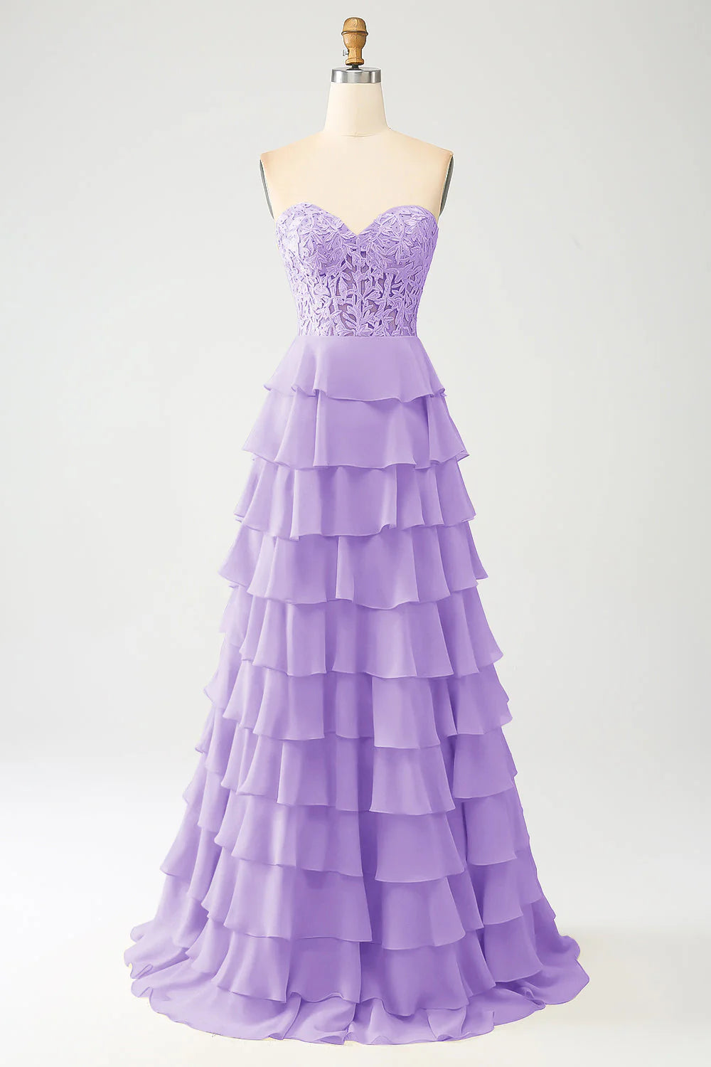 A-Line Sweetheart Tiered Long Prom Dress