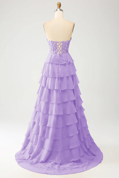 A-Line Sweetheart Tiered Long Prom Dress