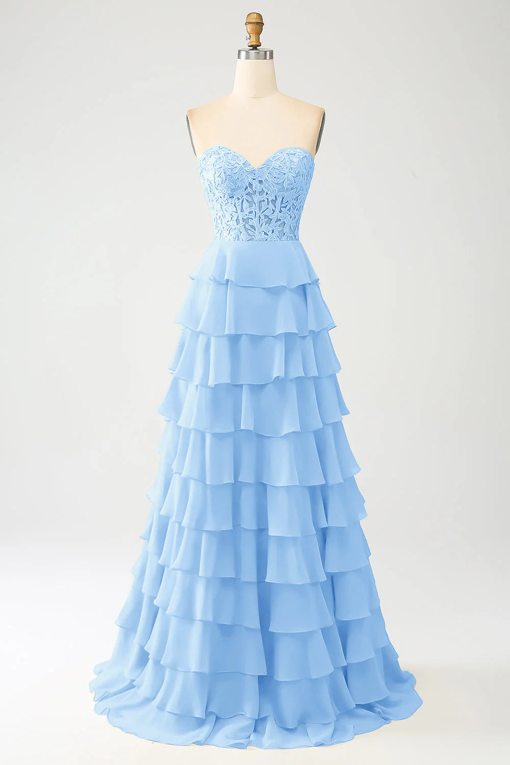 A-Line Sweetheart Tiered Long Prom Dress
